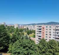 View from Petzwalova Street in Nitra of a 2-room apartment and surrounding panel buildings.