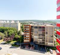 View of Bratislava-Dúbravka from the building on Saratovská Street, with parks and rooftop terraces.