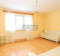 Living room in a three-room apartment with a light sofa and wooden floor.