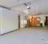 A spacious garage in a family house with a sink and storage spaces.
