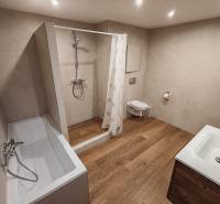 A bathroom in a two-room apartment with a bathtub, shower, sink, and toilet.