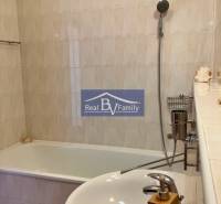 Bathroom with a bathtub, sink, and shower in a studio apartment.