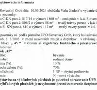 Zoning information from the municipality of Slovenský Grob for plots designated for residential use.