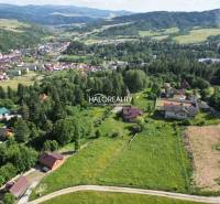 Aerial perspective of recreational plots in the village of Vyšné Ružbachy surrounded by nature.