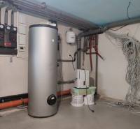 Heating in a family house with a storage tank and distribution system.