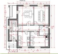 First floor plan in a family house, showing the layout of rooms and furniture.