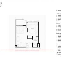 The floor plan of a 2-room apartment shows a living room with a kitchen and a bedroom with a bathroom.