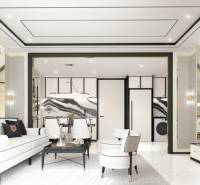 Luxury interior of a 3-room apartment with elegant seating and modern lighting.