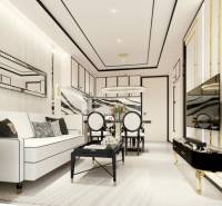 Luxury interior of a 3-room apartment with elegant furnishings and clean lines.