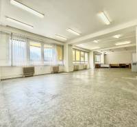 Spacious offices with large windows and linoleum flooring.