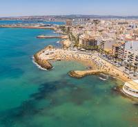 The coast of Torrevieja offering views of the beach and city skyline.