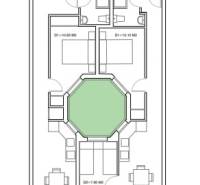 Floor plan of a 3-room apartment with zones A and B, two bathrooms, and a terrace.