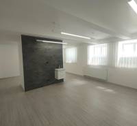 Commercial premises with wooden flooring and wall, vertical blinds on the windows.