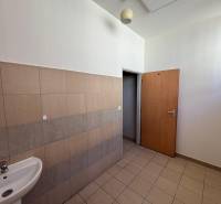 Sink, door, light, and tiles in commercial premises.