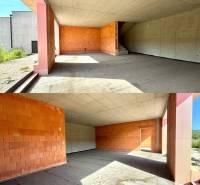 Basement spaces in a family house in Trnové, Žilina with raw walls and a concrete ceiling.
