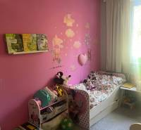 A children's room with a pink wall in a 3-room apartment, full of toys and books.