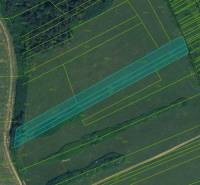 Aerial view of agricultural and forest lands around Sučany with parcel numbers.