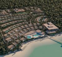 Luxury residential area with villas and pools by the beach in the Nungwi area, Zanzibar North.