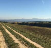 Agricultural and forest land, a dirt road with a view of the hills around Prievidza.