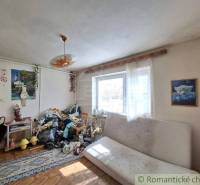 Living room of a family house with a sofa, flowers, and decorations on the walls.
