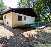 A family house in Malacky surrounded by forest with a pool and a terrace in the yard.