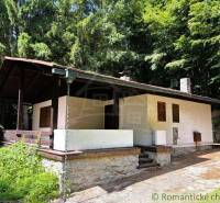 A family house in the town of Malacky surrounded by forest with a sloped roof and a terrace.