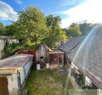 The courtyard of a family house in Sielnica with a garden and a wooden annex.