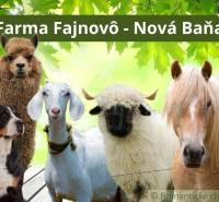 At Farm Fajnovo in Nova Bana, there are an alpaca, a dog, a goat, a sheep, and a horse.