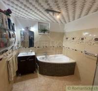 A bathroom in a family house with a bathtub, sink, tiles, and decorative details.