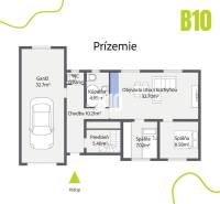 Ground floor plan of a family house with a garage and living room in Bratislava - Nové Mesto.