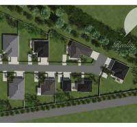 Visualization of residential plots in Komárno with the layout of houses and greenery.