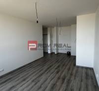 An empty living room in a two-room apartment with laminate flooring and bare walls.