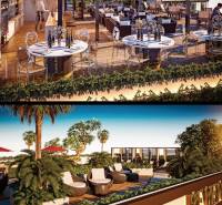 Design terrace with dining area in the construction of apartments in Pattaya.