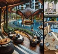 Luxury pool area with relaxation zones, surrounded by greenery as part of the Apartment Construction.
