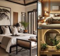 Luxury bedrooms in apartment construction, with natural decor and modern design.