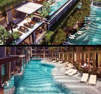 Luxury pools and terrace in the Pattaya apartment construction project.