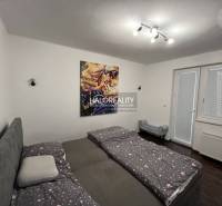 Bedroom with a bed and a painting, access to the garden through the window, Family house.
