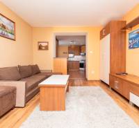 Living room in a two-room apartment with a comfortable sofa, wooden furniture, and decorations.