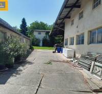A courtyard with plants and material in the gastro spaces in Grossinzersdorf.