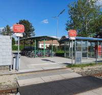 Train station with a bicycle shelter in St. Andrä am Zicksee.