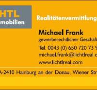 Real estate agency business card with contact in Hainburg, near the Commercial Land area.