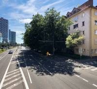 Roads and buildings on Karadžičova Street in Bratislava - Staré Mesto, surrounded by greenery.