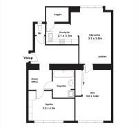 The floor plan shows the layout of a 3-room apartment with a kitchen, bathroom, and loggia.