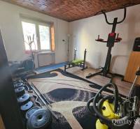 Home gym in a family house with sports equipment and dumbbells.