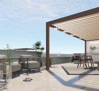 Terrace in a 4-room apartment in Pilar de la Horadada with seating and greenery.