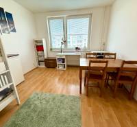 Interior of a 1-room apartment with wooden furniture, a work desk, and a bunk bed.
