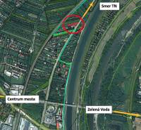 Aerial map of residential plots near the river in Nové Mesto nad Váhom.