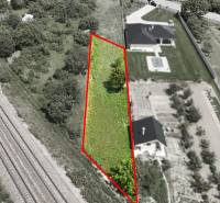 Aerial view of residential land in Nové Mesto nad Váhom near the railway.