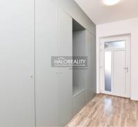 A hallway with large cabinets and white doors in a family house.
