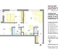 Floor plan of a 3-room apartment with room labels and space dimensions.